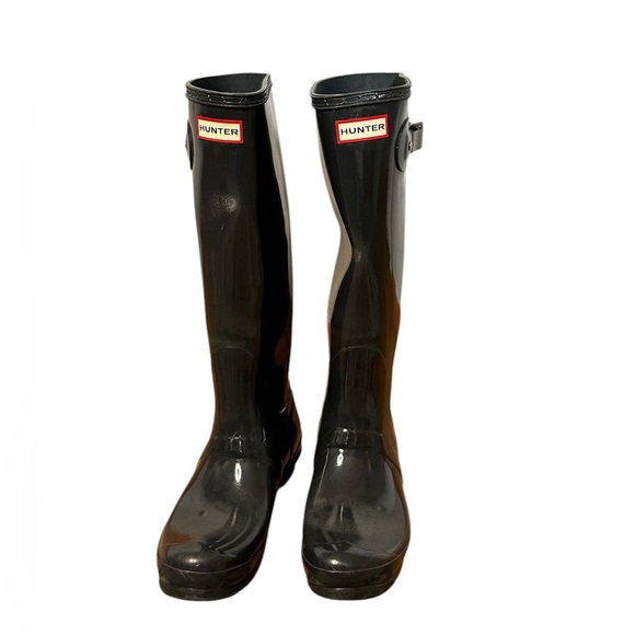 Hunter Original Tall Waterproof Adjustable Buckle Gloss Black Rain Boots W10 - Picture 1 of 8